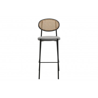 LeisureMod Euston Mid-Century Modern Wicker Bar Stool with Black Powder Coated Steel Frame and Footrest - Gray