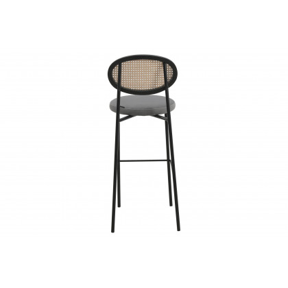 LeisureMod Euston Mid-Century Modern Wicker Bar Stool with Black Powder Coated Steel Frame and Footrest - Gray