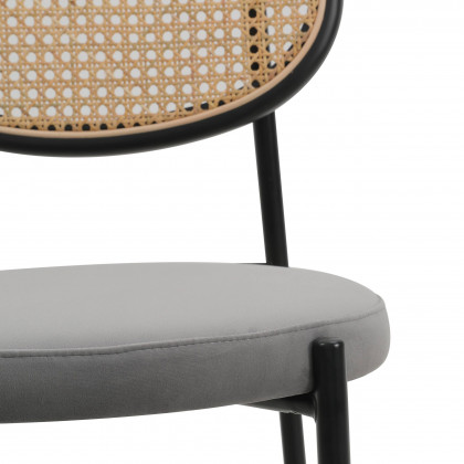 LeisureMod Euston Mid-Century Modern Wicker Bar Stool with Black Powder Coated Steel Frame and Footrest - Gray