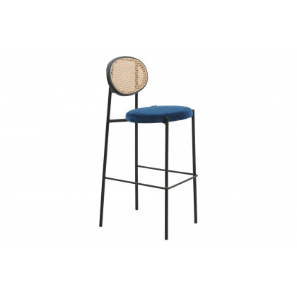 LeisureMod - Euston Mid-Century Modern Wicker Bar Stool with Black Powder Coated Steel Frame and Footrest