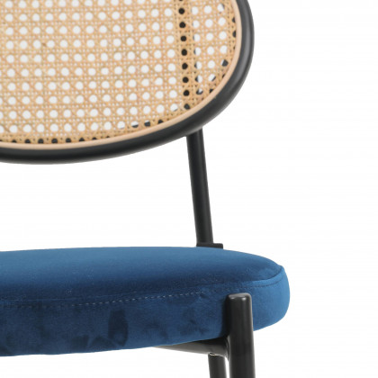 LeisureMod Euston Mid-Century Modern Wicker Bar Stool with Black Powder Coated Steel Frame and Footrest - Navy Blue