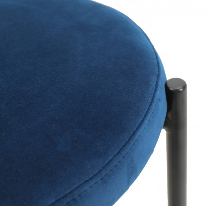 LeisureMod Euston Mid-Century Modern Wicker Bar Stool with Black Powder Coated Steel Frame and Footrest - Navy Blue