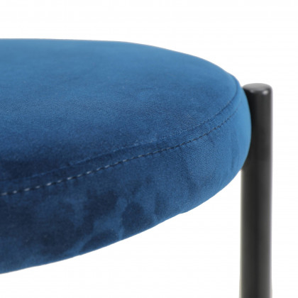 LeisureMod Euston Mid-Century Modern Wicker Bar Stool with Black Powder Coated Steel Frame and Footrest - Navy Blue