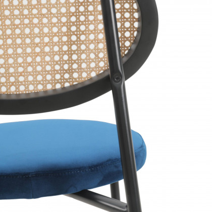 LeisureMod Euston Mid-Century Modern Wicker Bar Stool with Black Powder Coated Steel Frame and Footrest - Navy Blue