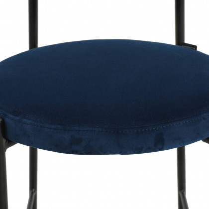 LeisureMod Euston Mid-Century Modern Wicker Bar Stool with Black Powder Coated Steel Frame and Footrest - Navy Blue