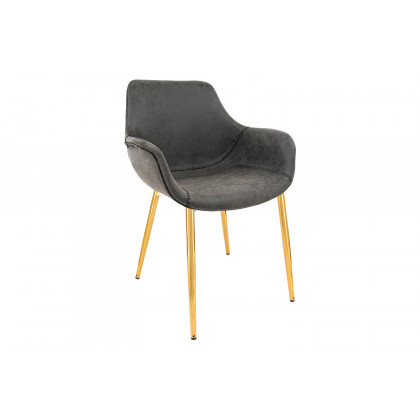 LeisureMod - Markley Modern Leather Dining Arm Chair with Black Metal Legs