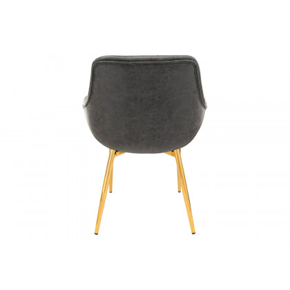 LeisureMod Markley Modern Leather Dining Arm Chair with Gold Metal Legs - Charcoal/Black