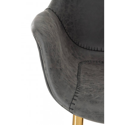 LeisureMod Markley Modern Leather Dining Arm Chair with Gold Metal Legs - Charcoal/Black