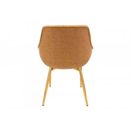 LeisureMod Markley Modern Leather Dining Arm Chair with Gold Metal Legs - Light Brown