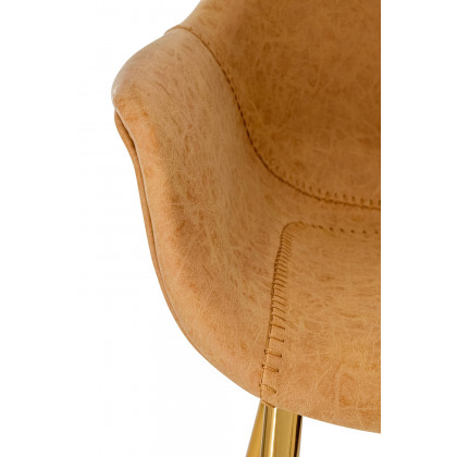 LeisureMod Markley Modern Leather Dining Arm Chair with Gold Metal Legs - Light Brown