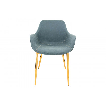 LeisureMod Markley Modern Leather Dining Arm Chair with Gold Metal Legs - Peacock/Blue