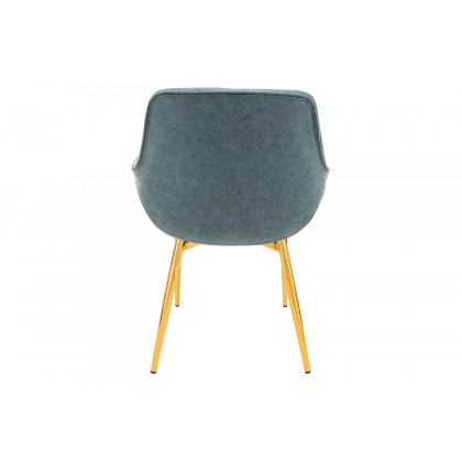 LeisureMod Markley Modern Leather Dining Arm Chair with Gold Metal Legs - Peacock/Blue