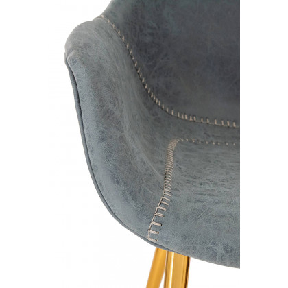 LeisureMod Markley Modern Leather Dining Arm Chair with Gold Metal Legs - Peacock/Blue