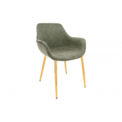 LeisureMod - Markley Modern Leather Dining Arm Chair with Black Metal Legs