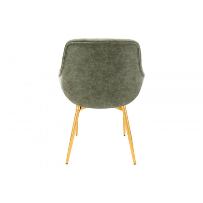 LeisureMod Markley Modern Leather Dining Arm Chair with Gold Metal Legs - Olive Green