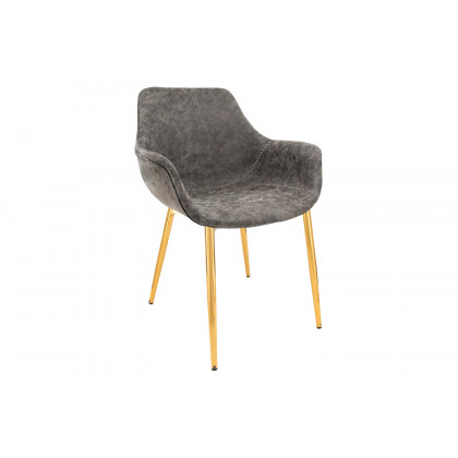 LeisureMod - Markley Modern Leather Dining Arm Chair with Black Metal Legs