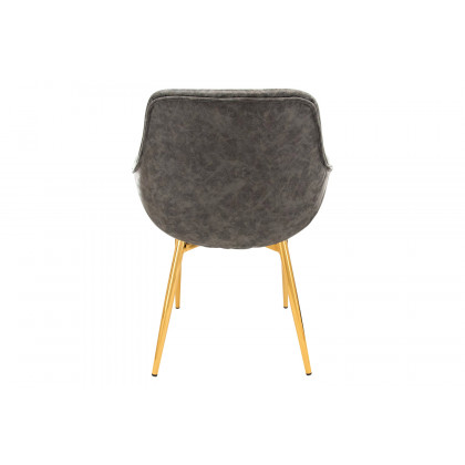 LeisureMod Markley Modern Leather Dining Arm Chair with Gold Metal Legs - Gray