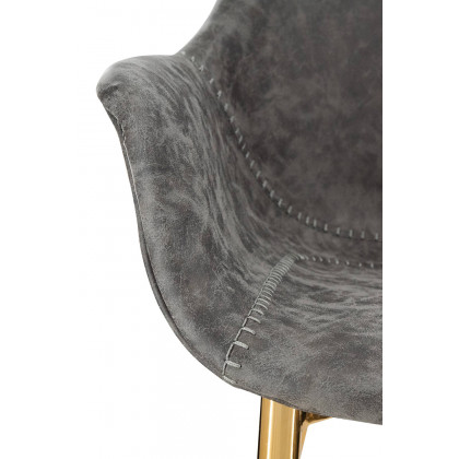 LeisureMod Markley Modern Leather Dining Arm Chair with Gold Metal Legs - Gray
