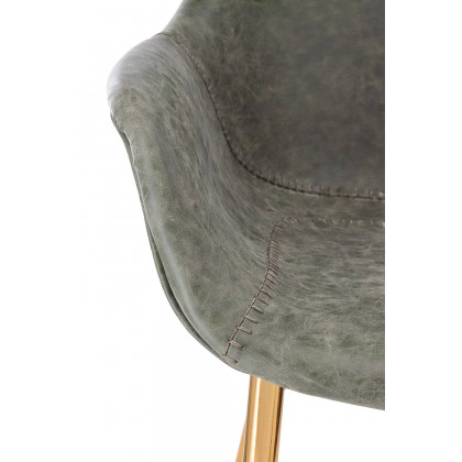 LeisureMod Markley Modern Leather Dining Arm Chair with Gold Metal Legs - Gray