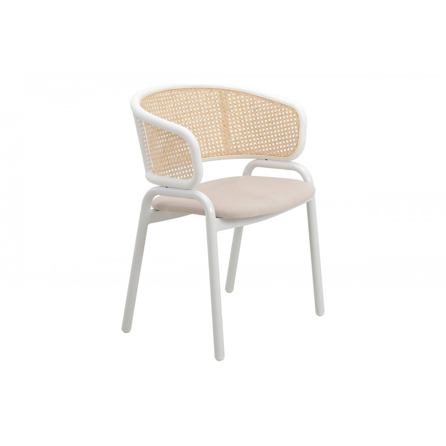 LeisureMod - Ervilla Modern Dining Armchair with White Powder Coated Steel Legs and Wicker Back