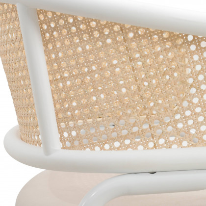 LeisureMod Ervilla Modern Dining Armchair with White Powder Coated Steel Legs and Wicker Back - Beige