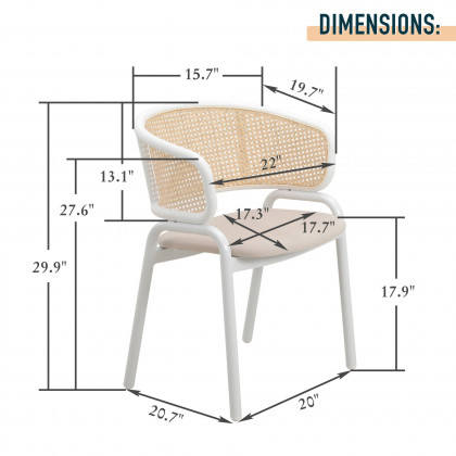 LeisureMod Ervilla Modern Dining Armchair with White Powder Coated Steel Legs and Wicker Back - Beige