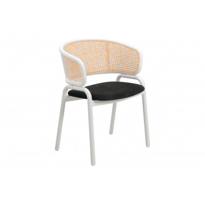 LeisureMod - Ervilla Modern Dining Armchair with White Powder Coated Steel Legs and Wicker Back