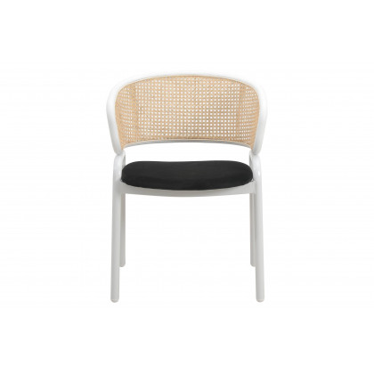 LeisureMod Ervilla Modern Dining Armchair with White Powder Coated Steel Legs and Wicker Back - Black