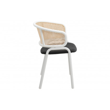 LeisureMod Ervilla Modern Dining Armchair with White Powder Coated Steel Legs and Wicker Back - Black