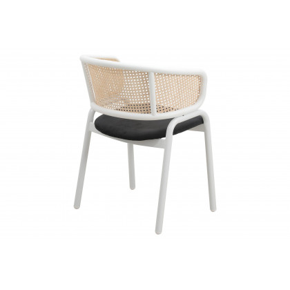 LeisureMod Ervilla Modern Dining Armchair with White Powder Coated Steel Legs and Wicker Back - Black