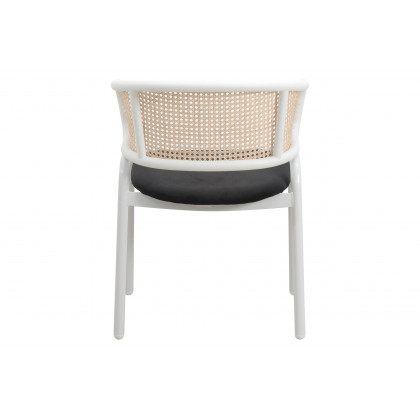 LeisureMod Ervilla Modern Dining Armchair with White Powder Coated Steel Legs and Wicker Back - Black