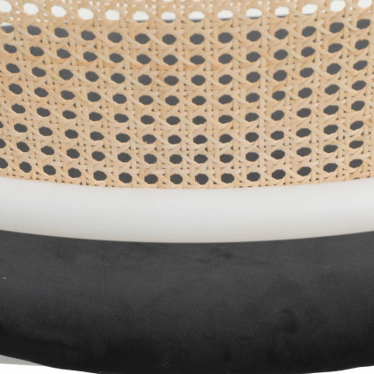 LeisureMod Ervilla Modern Dining Armchair with White Powder Coated Steel Legs and Wicker Back - Black