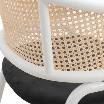 LeisureMod Ervilla Modern Dining Armchair with White Powder Coated Steel Legs and Wicker Back - Black