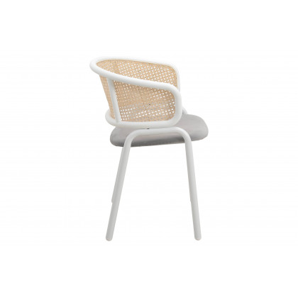 LeisureMod Ervilla Modern Dining Armchair with White Powder Coated Steel Legs and Wicker Back - Gray