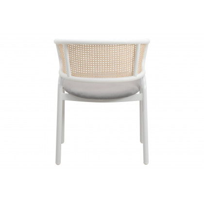 LeisureMod Ervilla Modern Dining Armchair with White Powder Coated Steel Legs and Wicker Back - Gray