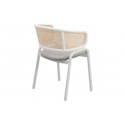 LeisureMod Ervilla Modern Dining Armchair with White Powder Coated Steel Legs and Wicker Back - Gray