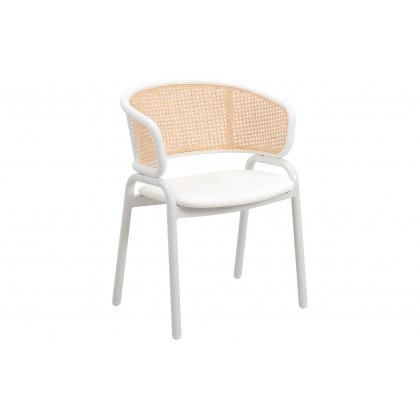 LeisureMod - Ervilla Modern Dining Armchair with White Powder Coated Steel Legs and Wicker Back