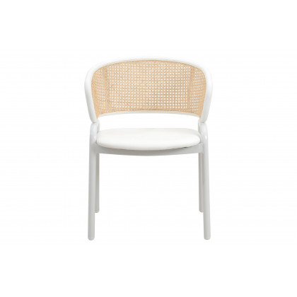 LeisureMod Ervilla Modern Dining Armchair with White Powder Coated Steel Legs and Wicker Back - White