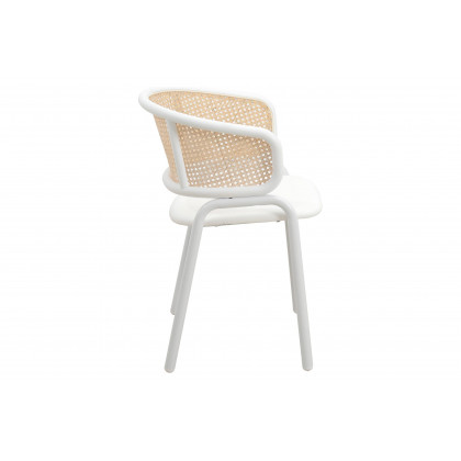 LeisureMod Ervilla Modern Dining Armchair with White Powder Coated Steel Legs and Wicker Back - White