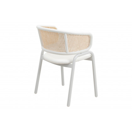 LeisureMod Ervilla Modern Dining Armchair with White Powder Coated Steel Legs and Wicker Back - White
