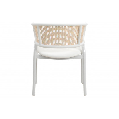 LeisureMod Ervilla Modern Dining Armchair with White Powder Coated Steel Legs and Wicker Back - White