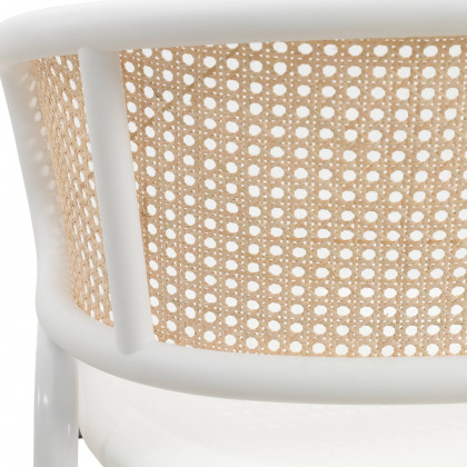 LeisureMod Ervilla Modern Dining Armchair with White Powder Coated Steel Legs and Wicker Back - White