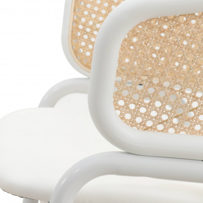 LeisureMod Ervilla Modern Dining Armchair with White Powder Coated Steel Legs and Wicker Back - White