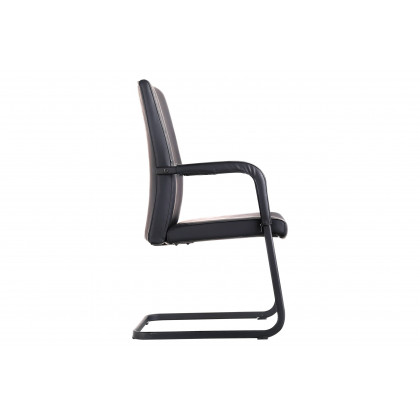 LeisureMod Evander Mid-Century Modern Faux Leather Office Chair With Aluminum Frame - Black