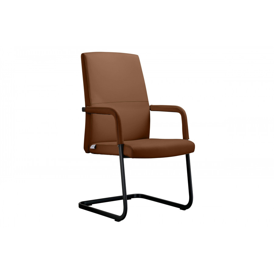 LeisureMod Evander Mid-Century Modern Faux Leather Office Chair With Aluminum Frame - Dark Brown