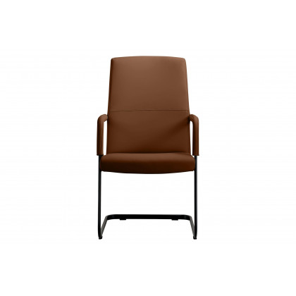 LeisureMod Evander Mid-Century Modern Faux Leather Office Chair With Aluminum Frame - Dark Brown