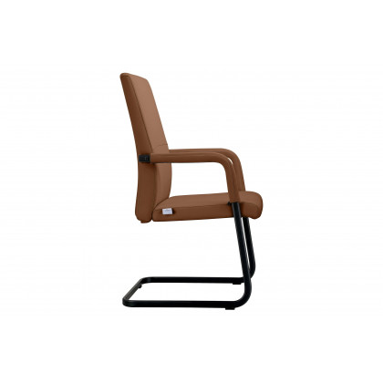 LeisureMod Evander Mid-Century Modern Faux Leather Office Chair With Aluminum Frame - Dark Brown