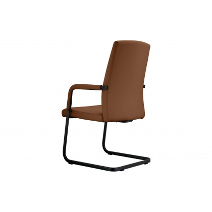 LeisureMod Evander Mid-Century Modern Faux Leather Office Chair With Aluminum Frame - Dark Brown