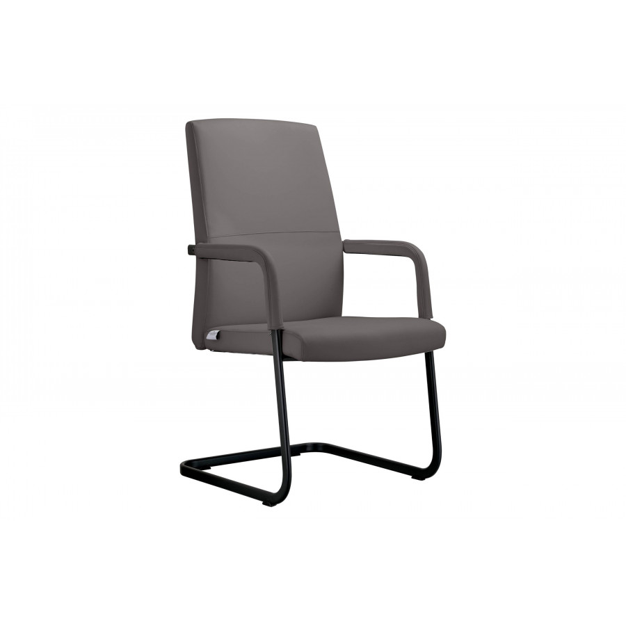 LeisureMod Evander Mid-Century Modern Faux Leather Office Chair With Aluminum Frame - Gray