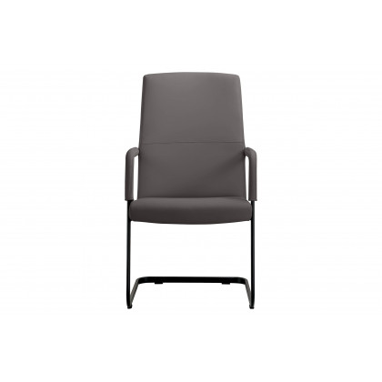 LeisureMod Evander Mid-Century Modern Faux Leather Office Chair With Aluminum Frame - Gray